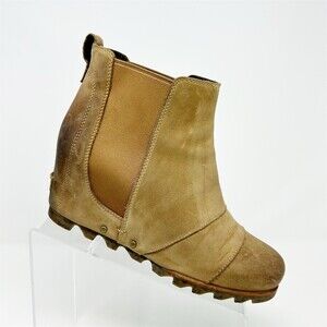 Sorel Lea Wedge Chelsea Chunky Ankle Boots Womens Size 8.5 Tan/Elk Pull On